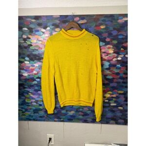 Vintage 60s 70s Vibrant Yellow Textured Knit Sweater Distressed mohair wool